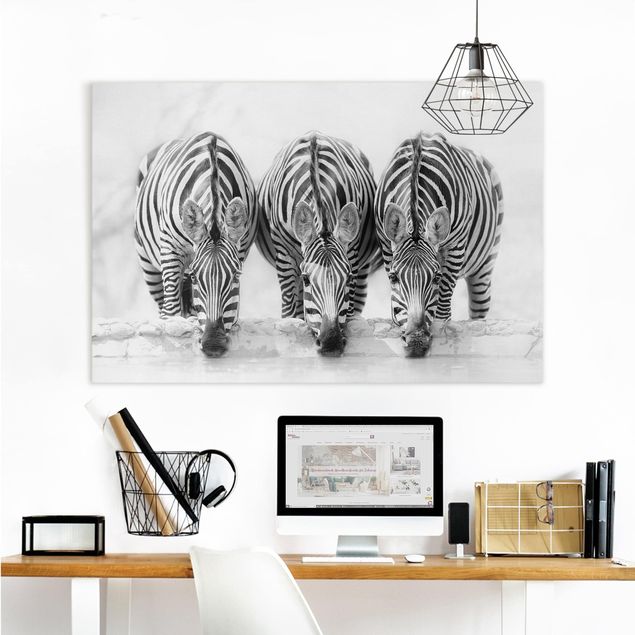 Wanddeko Wohnzimmer Zebra Trio schwarz-weiß