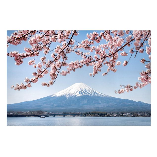 Wanddeko Schlafzimmer Kirschblüten mit Berg Fuji