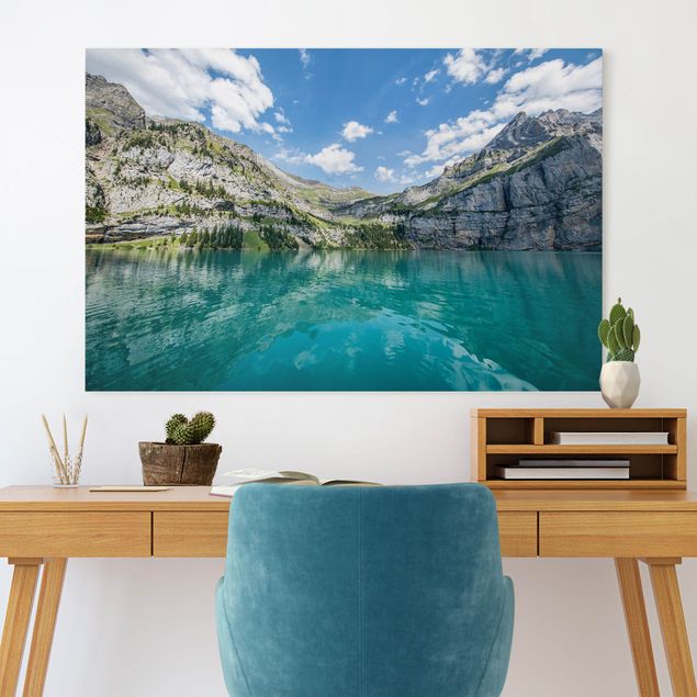 Wanddeko blau Traumhafter Bergsee