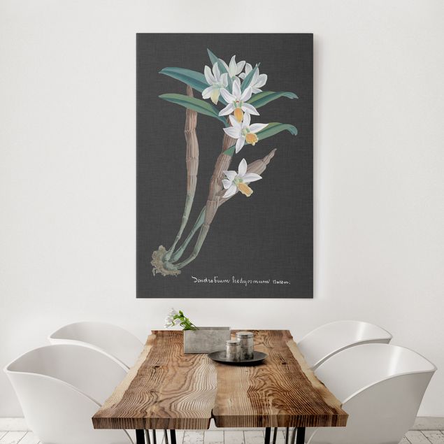 Wanddeko Wohnzimmer Weiße Orchidee auf Leinen I