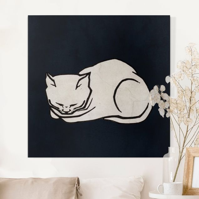Wanddeko Wohnzimmer Schlafende Katze Illustration