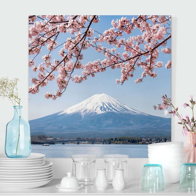 Wandbilder Asien Kirschblüten mit Berg Fuji
