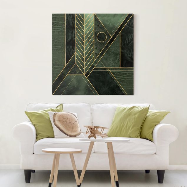 Wanddeko Schlafzimmer Geometrische Formen Smaragd Gold