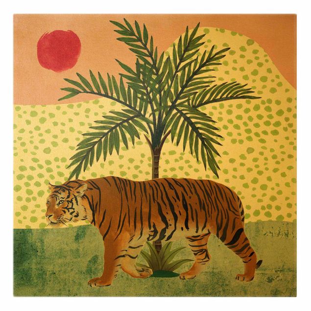 Wanddeko Jugendzimmer Spazierender Tiger im Morgenrot