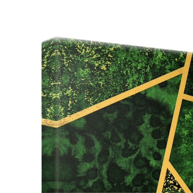 Wanddeko über Sofa Goldene Geometrie - Dunkler Smaragd