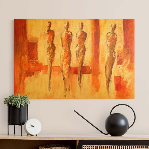 Wanddeko Esszimmer Vier Figuren in Orange