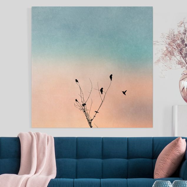 Wanddeko Wohnzimmer Vögel vor rosa Sonne II