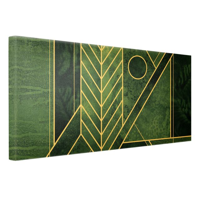 Wanddeko über Sofa Goldene Geometrie - Smaragd