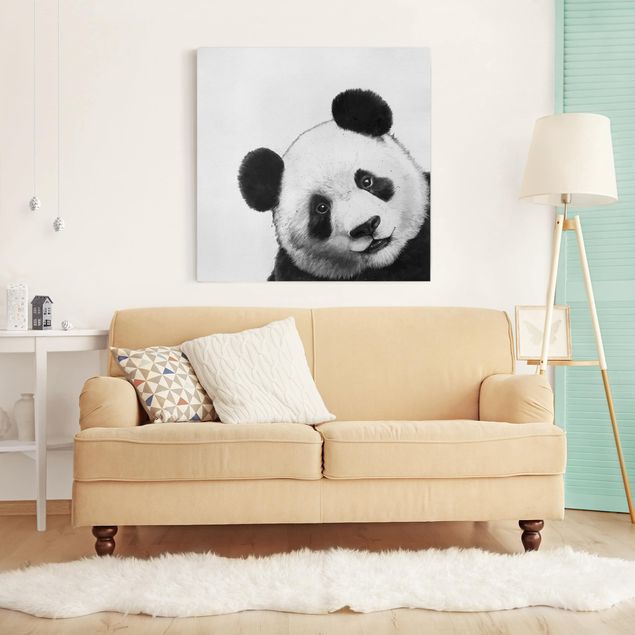 Wanddeko Schlafzimmer Illustration Panda Schwarz Weiß Malerei