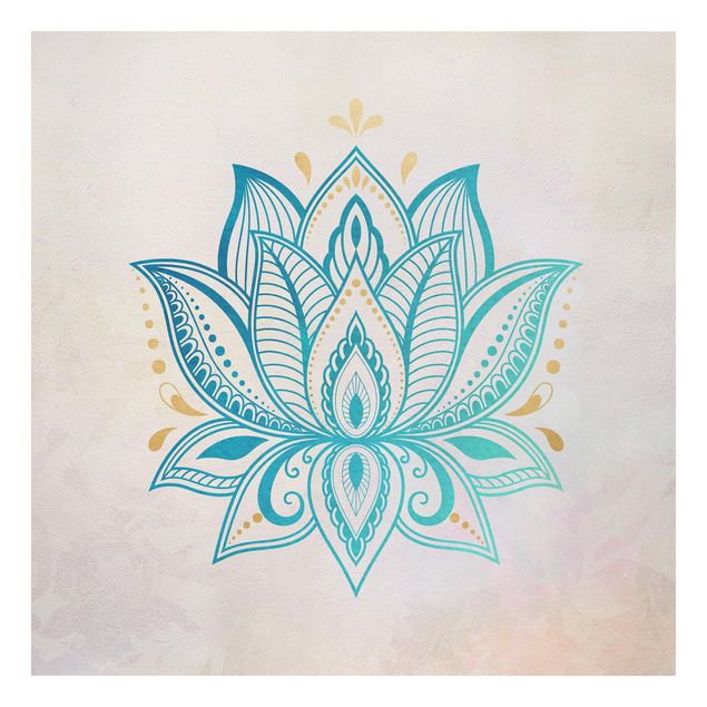 Wanddeko Büro Lotus Illustration Mandala gold blau