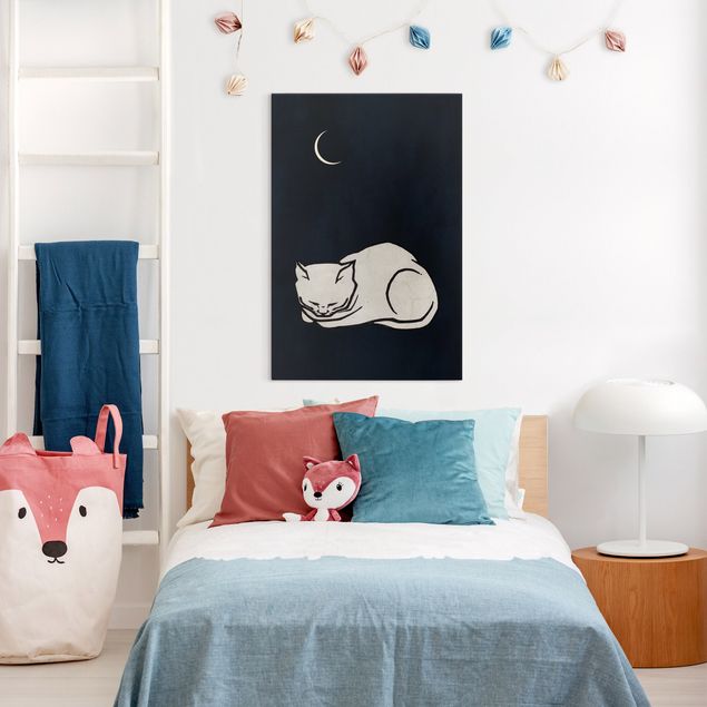 Wanddeko Schlafzimmer Schlafende Katze Illustration