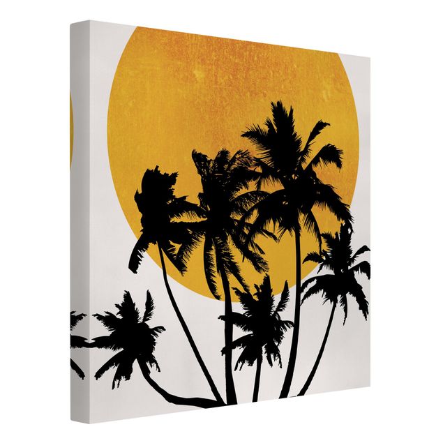 Wanddeko Flur Palmen vor goldener Sonne