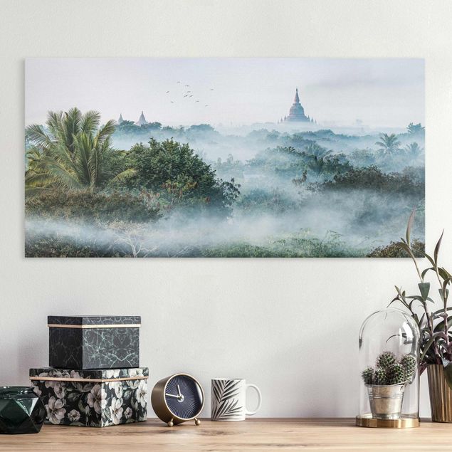 Wandbilder Asien Morgennebel über dem Dschungel von Bagan
