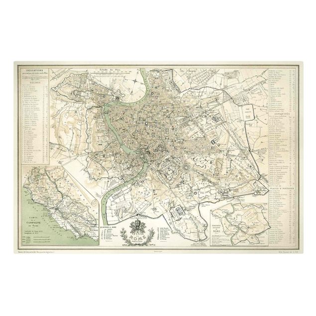 Wanddeko Flur Vintage Stadtplan Rom Antik
