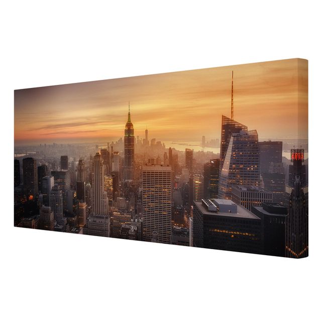 Wanddeko Esszimmer Manhattan Skyline Abendstimmung
