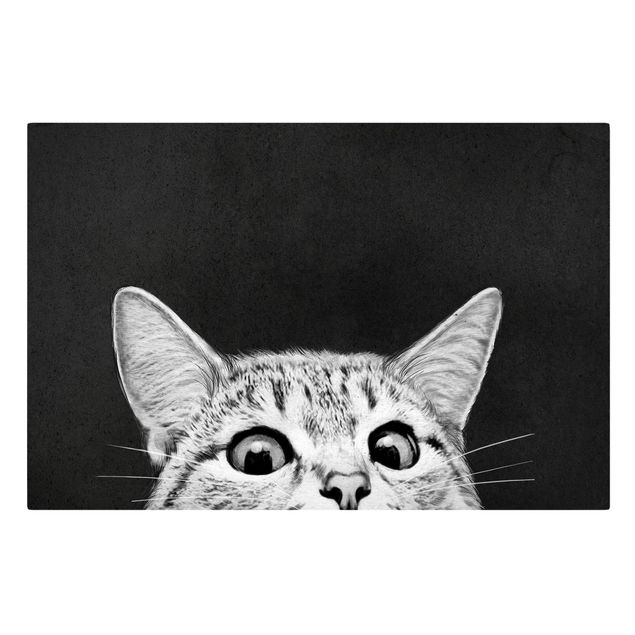 Katzenbilder auf Leinwand Illustration Katze Schwarz Weiß Zeichnung