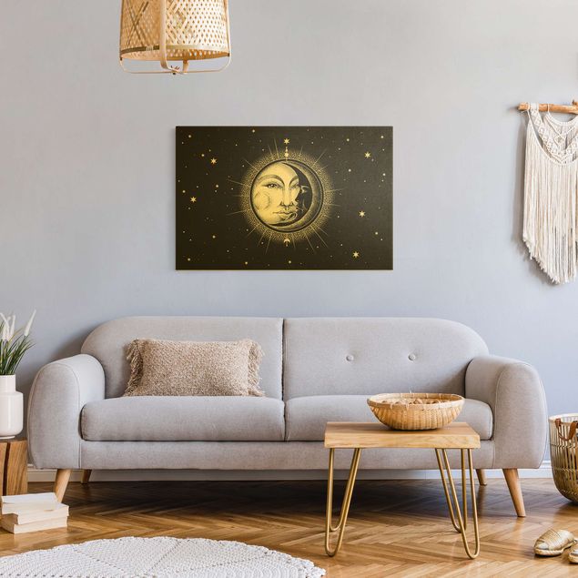 Wanddeko gold Vintage Sonne und Mond Illustration