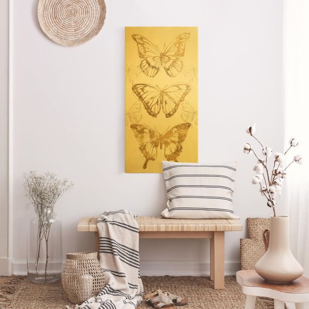 Wanddeko Büro Schmetterlingskomposition in Gold II