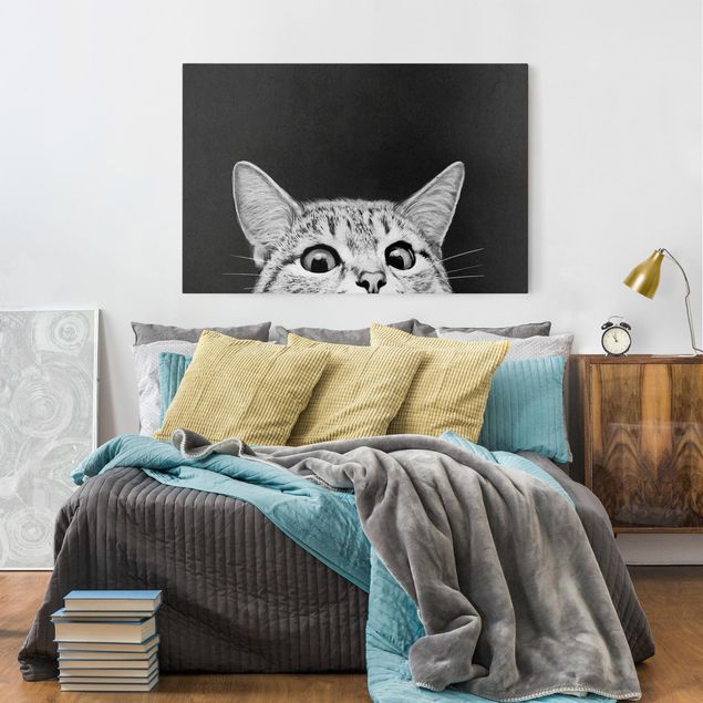 Wanddeko Schlafzimmer Illustration Katze Schwarz Weiß Zeichnung