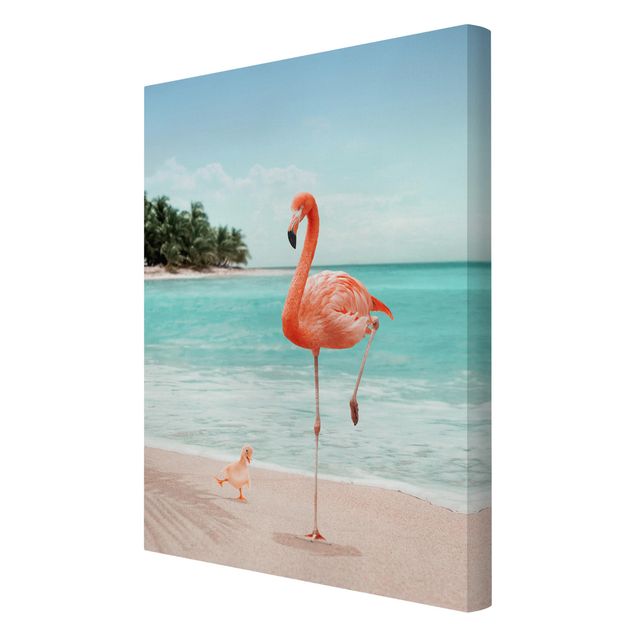 Leinwand Vögel Strand mit Flamingo