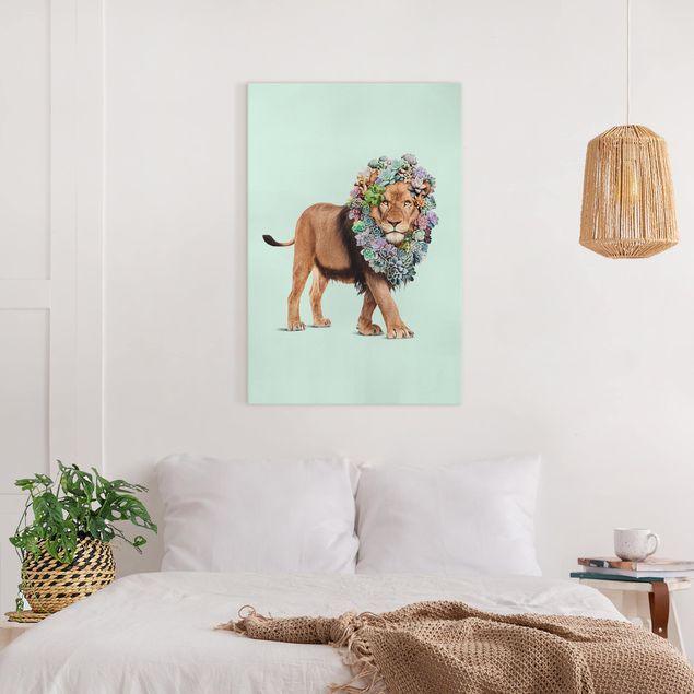 Wanddeko Wohnzimmer Löwe mit Sukkulenten