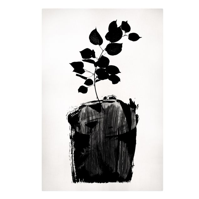 Wanddeko Flur Grafische Pflanzenwelt - Schwarze Blätter