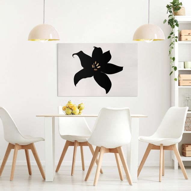 Wanddeko Wohnzimmer Grafische Pflanzenwelt - Orchidee Schwarz und Gold