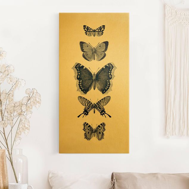 Wanddeko Wohnzimmer Tusche Schmetterlinge auf Beige