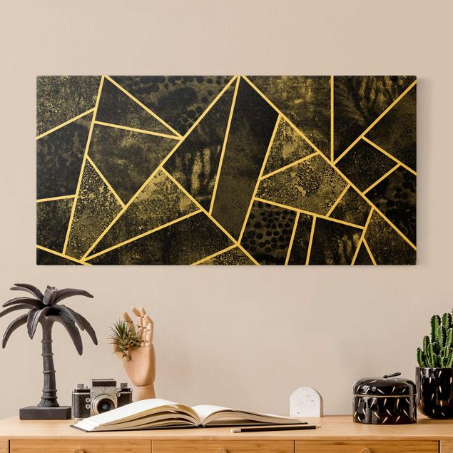 Wanddeko Schlafzimmer Goldene Geometrie - Graue Dreiecke