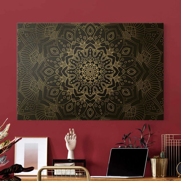 Wanddeko Schlafzimmer Mandala Blüte Muster silber schwarz