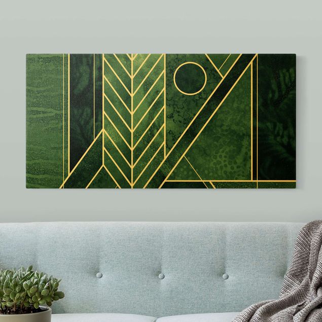 Wanddeko Schlafzimmer Goldene Geometrie - Smaragd