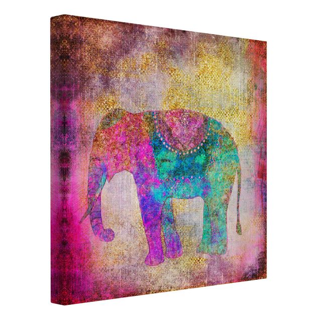 Wanddeko Wohnzimmer Bunte Collage - Indischer Elefant
