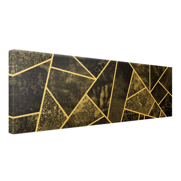 Wanddeko über Sofa Goldene Geometrie - Graue Dreiecke
