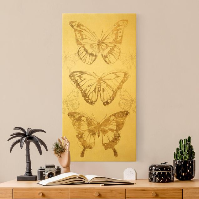 Wanddeko Schlafzimmer Schmetterlingskomposition in Gold II