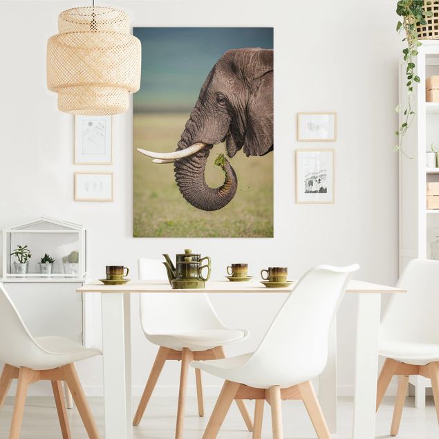Wanddeko Wohnzimmer Elefantenfütterung Afrika