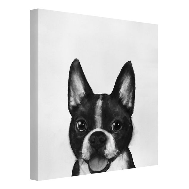 Wanddeko Flur Illustration Hund Boston Schwarz Weiß Malerei
