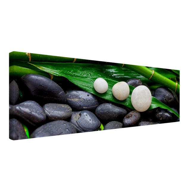 Wanddeko Esszimmer Grüner Bambus mit Zen Steinen