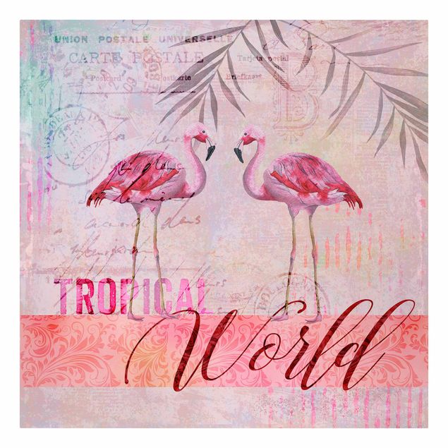 Wanddeko Büro Vintage Collage - Tropical World Flamingos