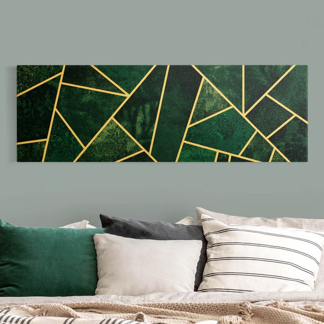 Wanddeko Schlafzimmer Goldene Geometrie - Dunkles Türkis