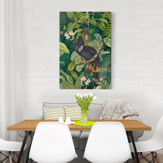 Wanddeko Flur Bunte Collage - Kakadus im Dschungel