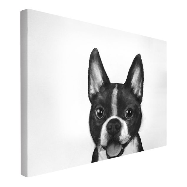 Leinwandbild Hund Illustration Hund Boston Schwarz Weiß Malerei