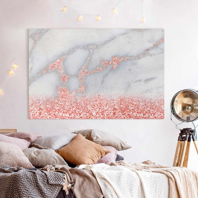 Wanddeko Schlafzimmer Marmoroptik mit Rosa Konfetti