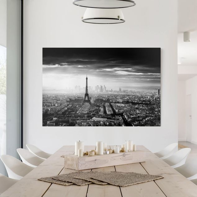 Wanddeko Schlafzimmer Der Eiffelturm von Oben Schwarz-weiß