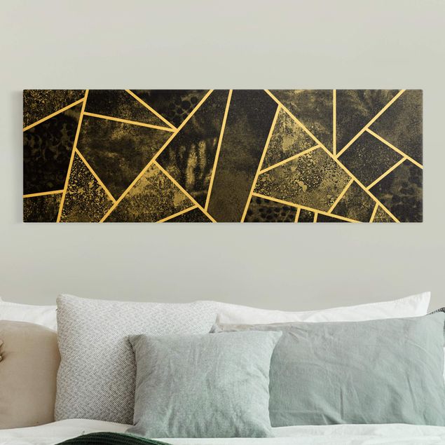 Wanddeko Schlafzimmer Goldene Geometrie - Graue Dreiecke