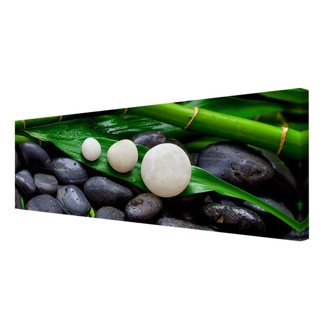 Wanddeko Büro Grüner Bambus mit Zen Steinen