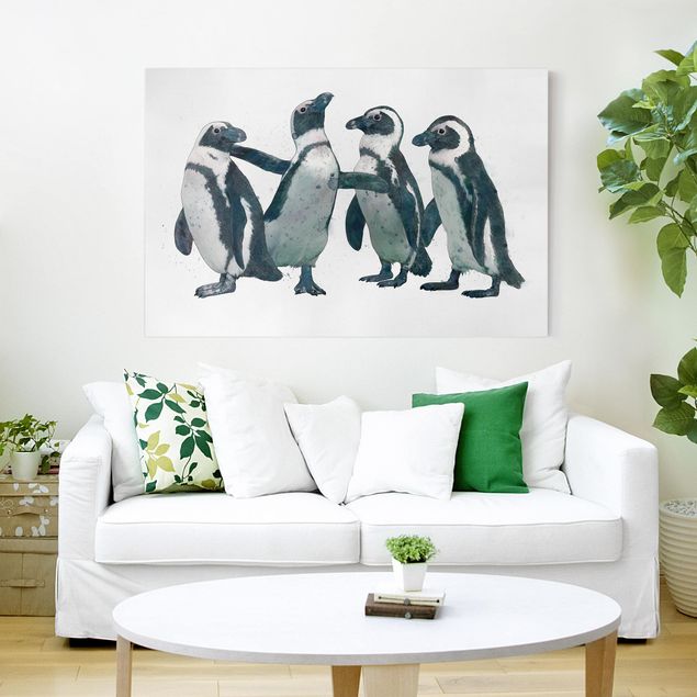 Wanddeko Wohnzimmer Illustration Pinguine Schwarz Weiß Aquarell