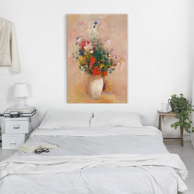 Rosen Bilder auf Leinwand Odilon Redon - Vase mit Blumen (rosenfarbener Hintergrund)