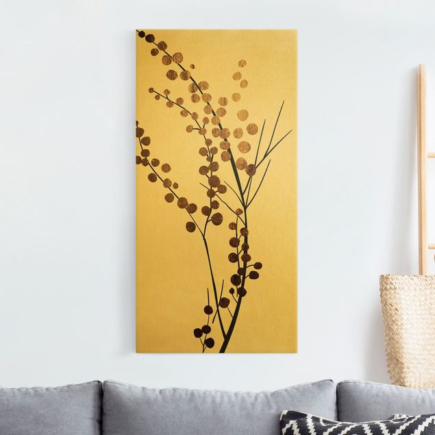 Wanddeko Wohnzimmer Grafische Pflanzenwelt - Beeren Gold