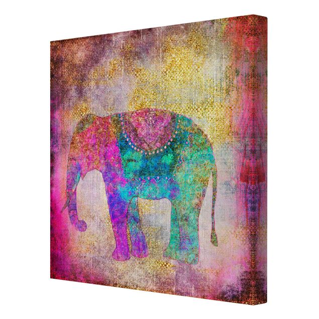 Wanddeko Flur Bunte Collage - Indischer Elefant