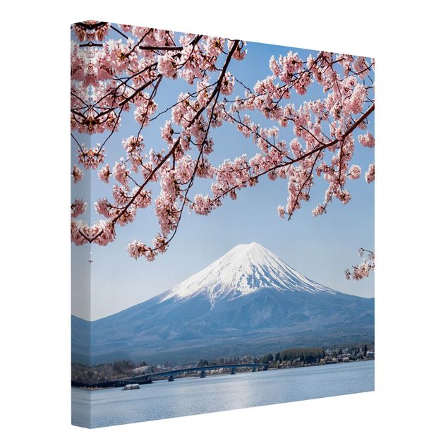 Wanddeko Wohnzimmer Kirschblüten mit Berg Fuji